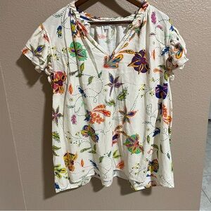 Sugarlips White Floral V-Neck Short Sleeve Blouse